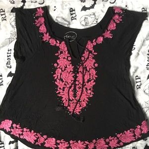 International concepts Embroidered bejeweled shirt